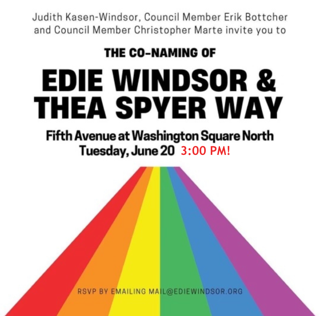NYC Names Corner of Fifth Ave. and Washington Square “Edie Windsor and Thea Spyer Way”